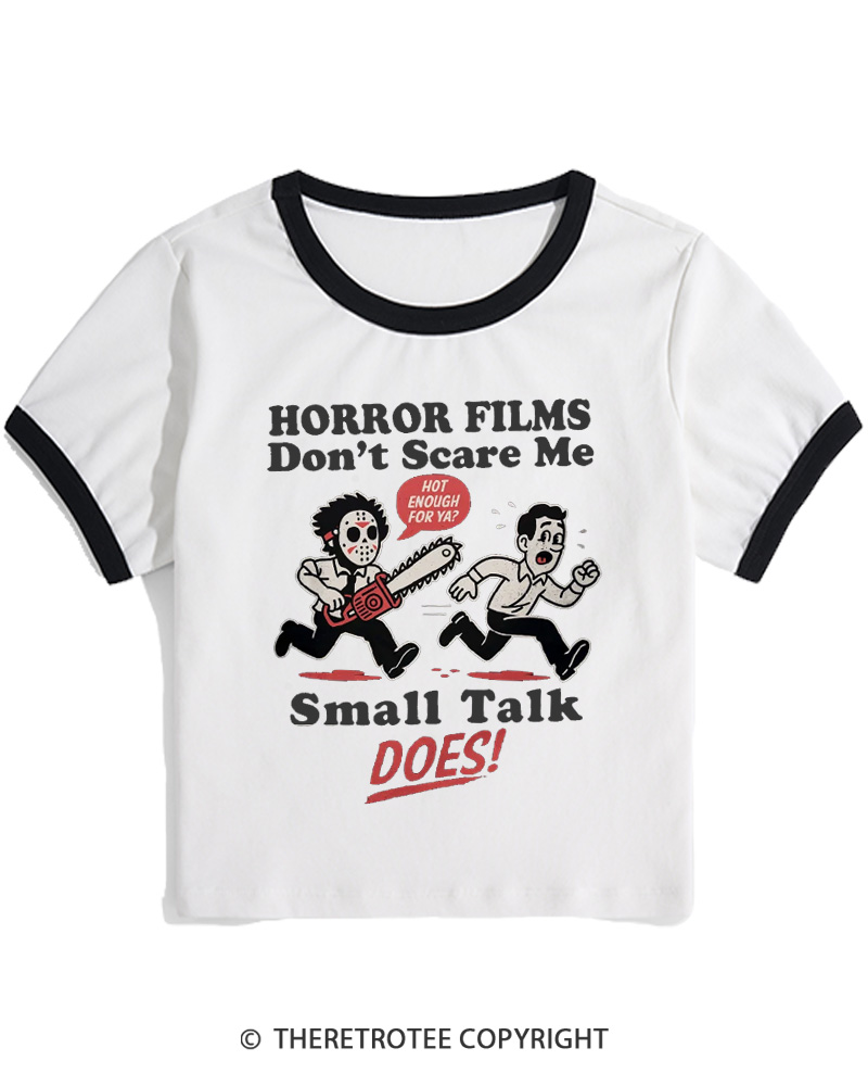 TheRetroTee Horror Small Talk 1980s Women Ringer T-shirt