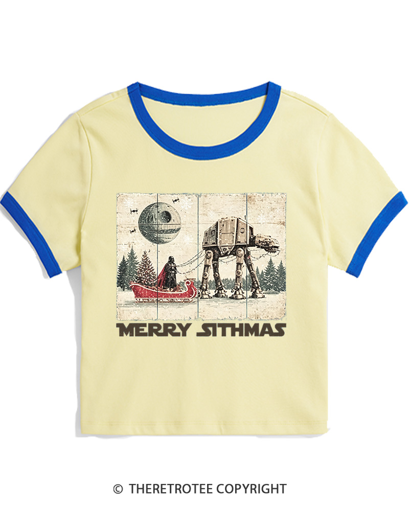 TheRetroTee Merry Sithmas 1980s Christmas Women Ringer T-shirt