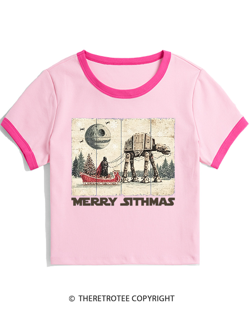 TheRetroTee Merry Sithmas 1980s Christmas Women Ringer T-shirt