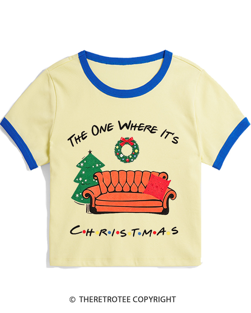 TheRetroTee The One Where It's Christmas 1990s Christmas Women Ringer T-shirt