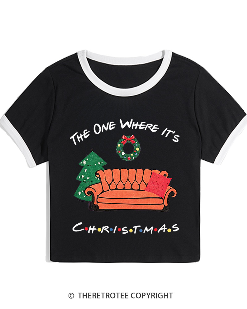 TheRetroTee The One Where It's Christmas 1990s Christmas Women Ringer T-shirt