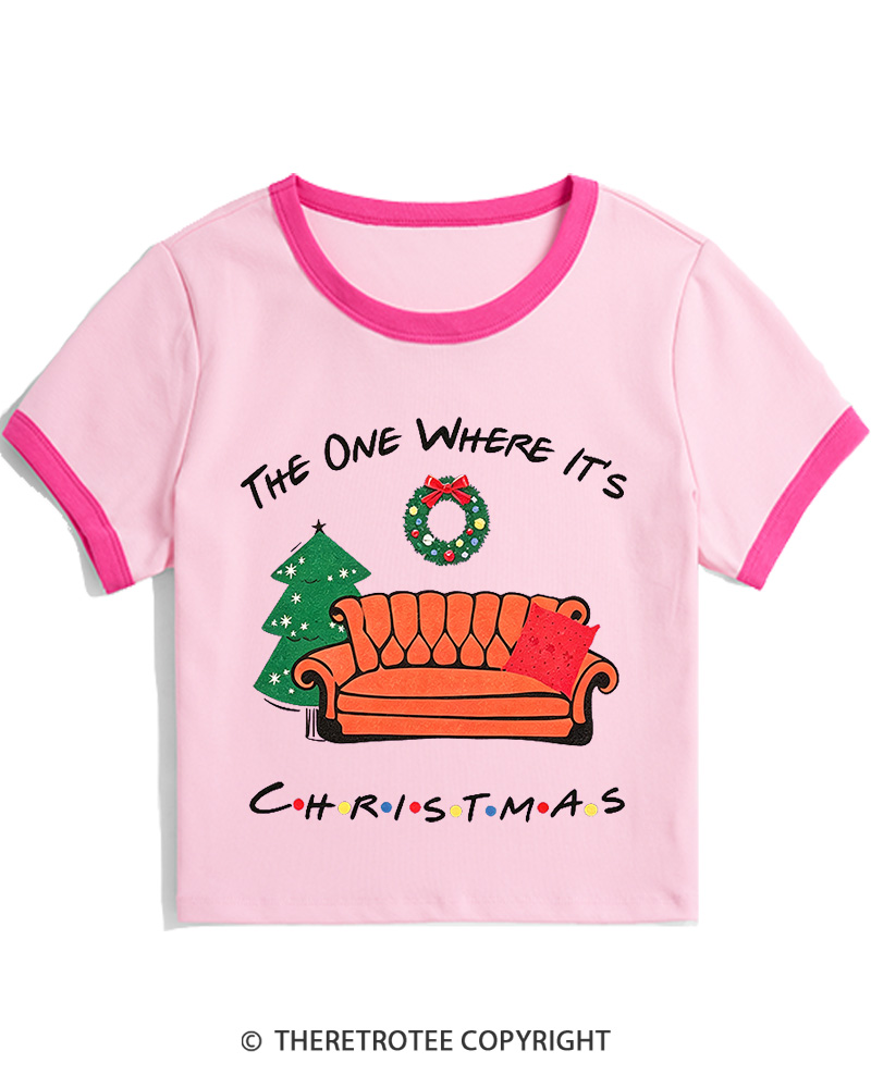 TheRetroTee The One Where It's Christmas 1990s Christmas Women Ringer T-shirt