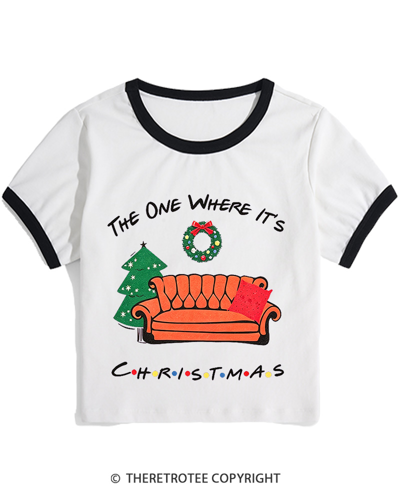 TheRetroTee The One Where It's Christmas 1990s Christmas Women Ringer T-shirt