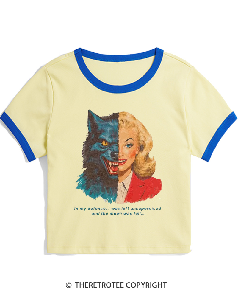 TheRetroTee I Was Left Unsupervised And The Moon Was Full 1950s Women Ringer T-shirt
