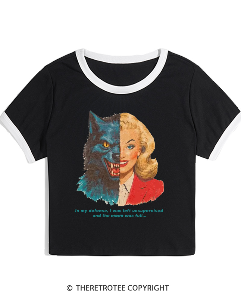 TheRetroTee I Was Left Unsupervised And The Moon Was Full 1950s Women Ringer T-shirt