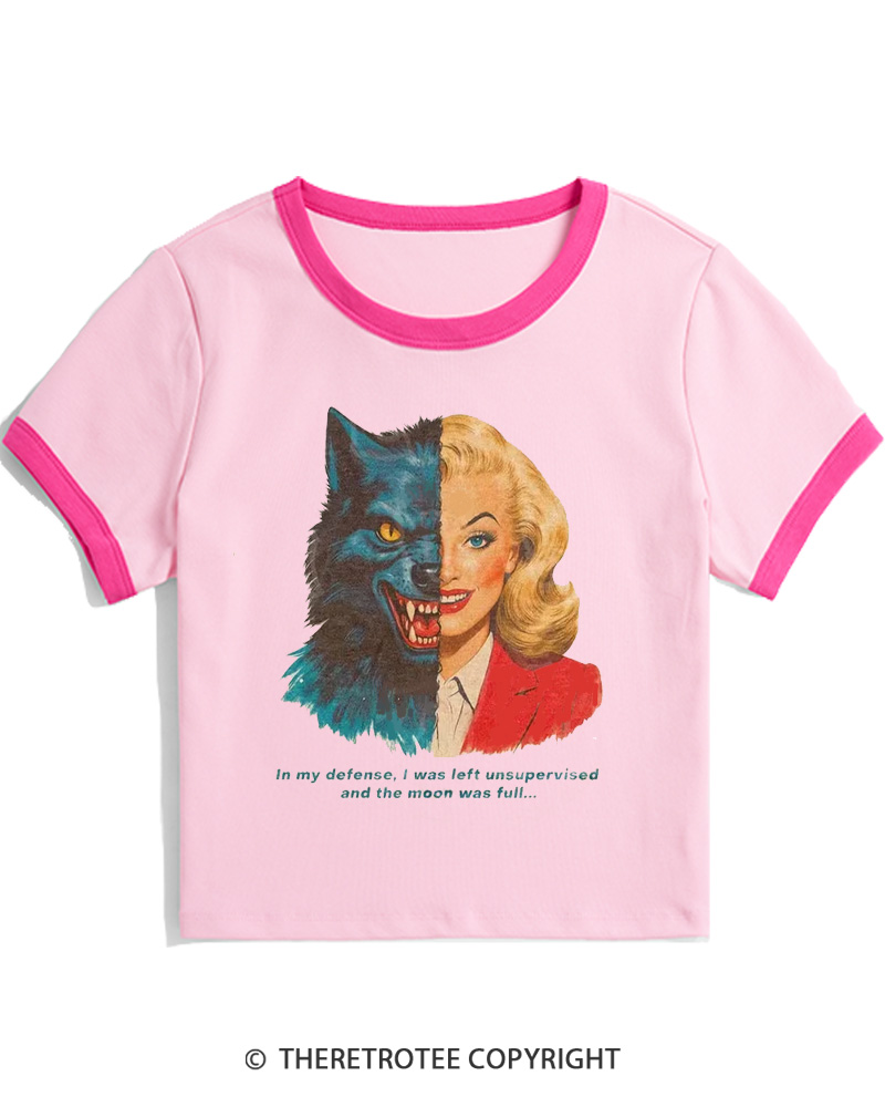 TheRetroTee I Was Left Unsupervised And The Moon Was Full 1950s Women Ringer T-shirt
