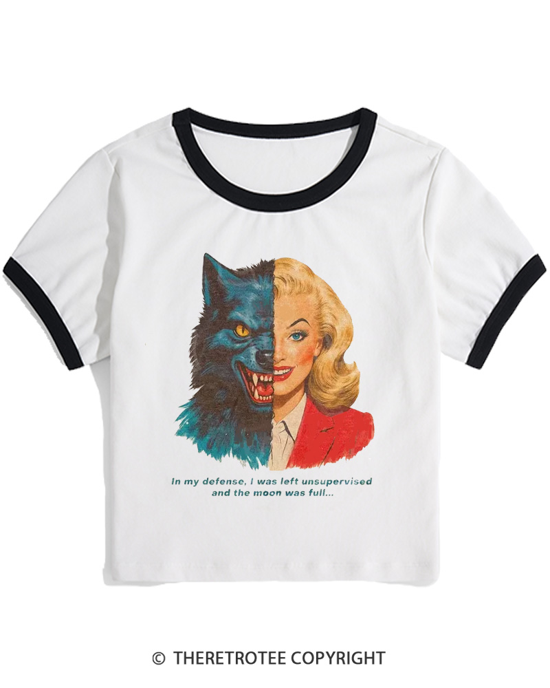 TheRetroTee I Was Left Unsupervised And The Moon Was Full 1950s Women Ringer T-shirt