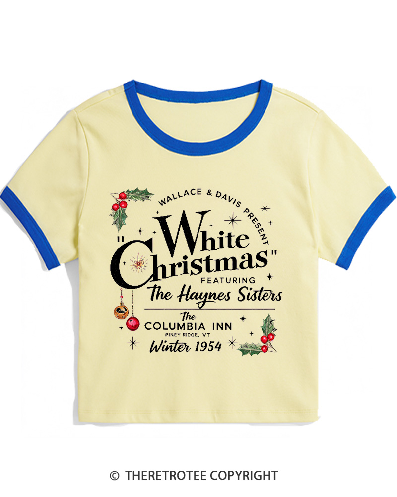 TheRetroTee White Christmas 1950s Christmas Women Ringer T-shirt