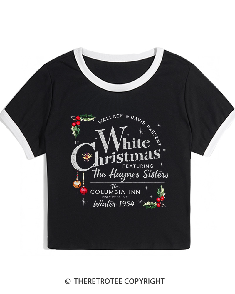 TheRetroTee White Christmas 1950s Christmas Women Ringer T-shirt