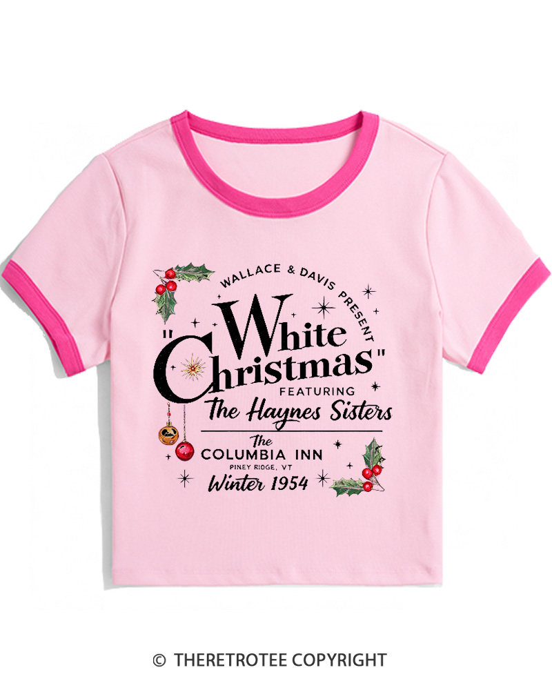 TheRetroTee White Christmas 1950s Christmas Women Ringer T-shirt