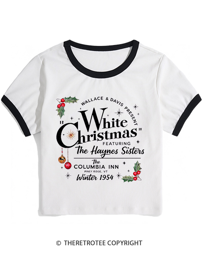 TheRetroTee White Christmas 1950s Christmas Women Ringer T-shirt