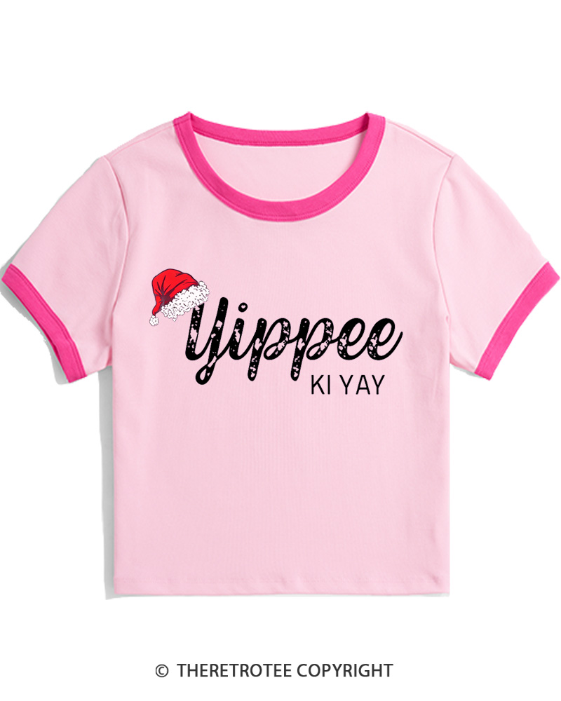 TheRetroTee Yippee Ki Yay 1980s Christmas Women Ringer T-shirt