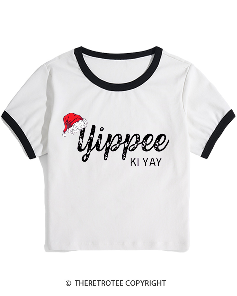 TheRetroTee Yippee Ki Yay 1980s Christmas Women Ringer T-shirt