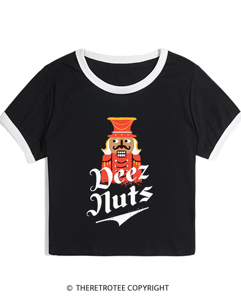 TheRetroTee Deez Nuts 1990s Christmas Women Ringer T-shirt
