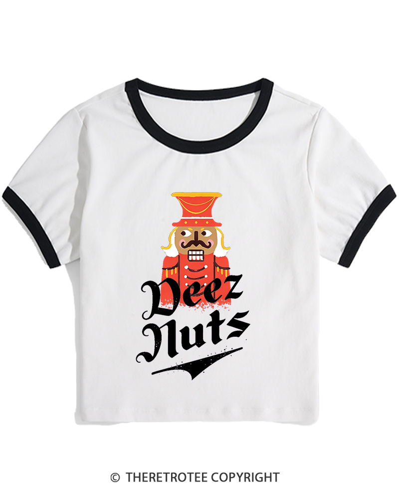 TheRetroTee Deez Nuts 1990s Christmas Women Ringer T-shirt