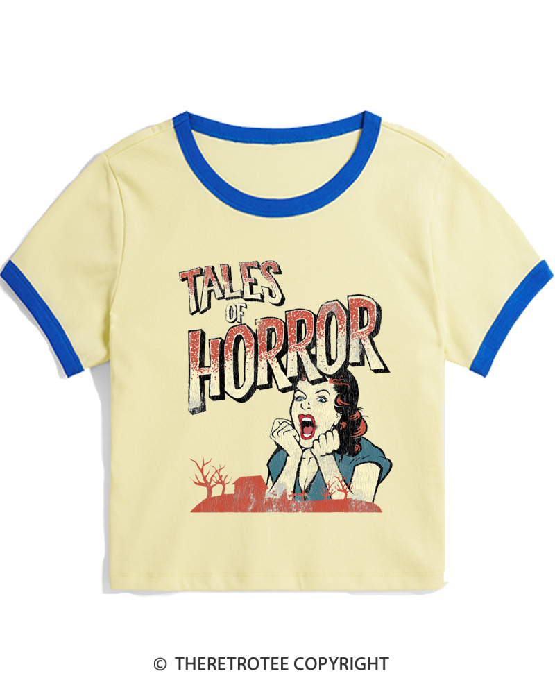 TheRetroTee Horror Movie 1950s Women Ringer T-shirt