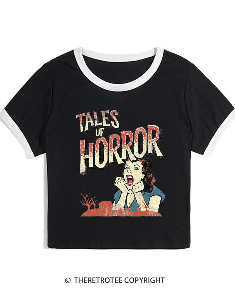 TheRetroTee Horror Movie 1950s Women Ringer T-shirt