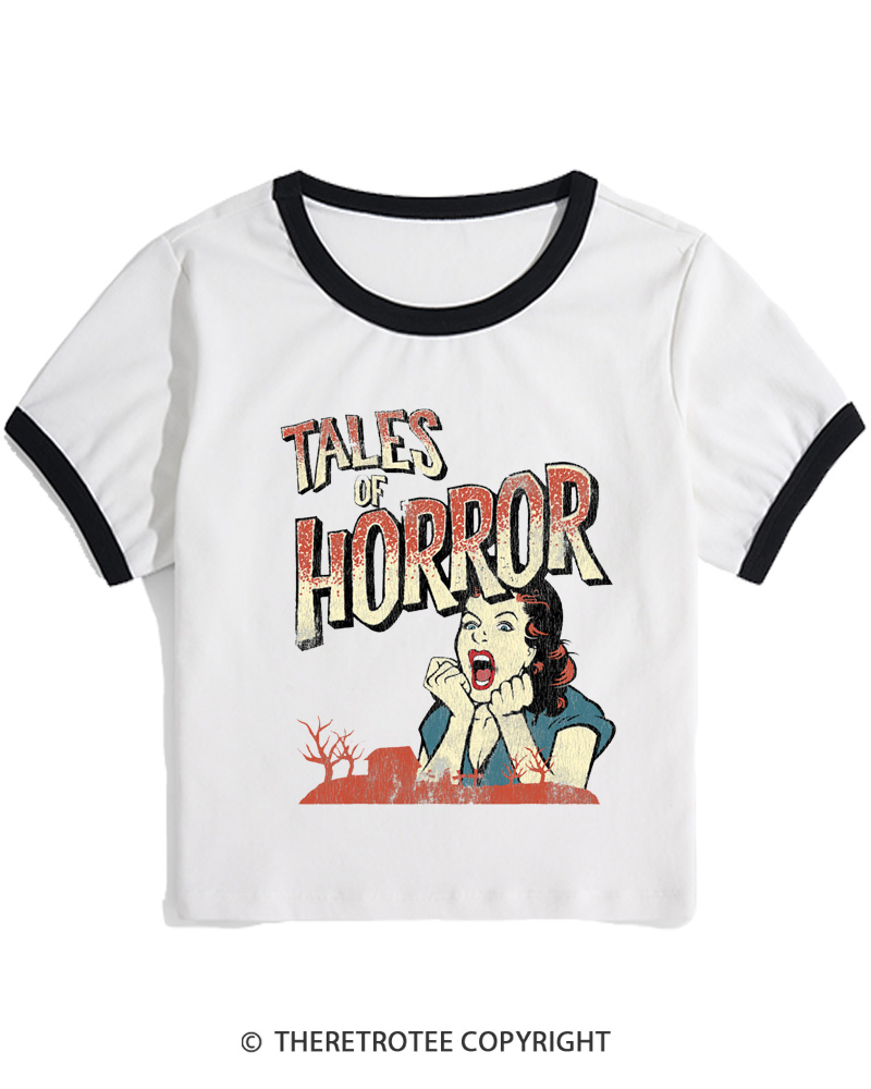 TheRetroTee Horror Movie 1950s Women Ringer T-shirt