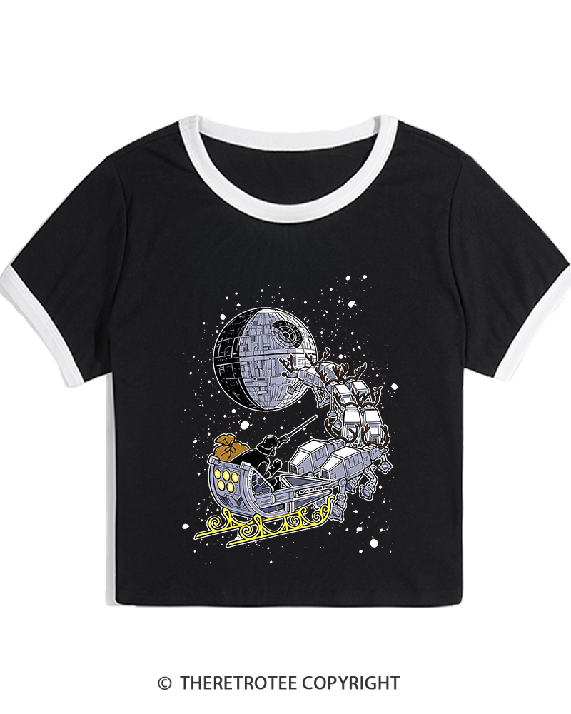 TheRetroTee Galaxy's Edge1980s Christmas Women Ringer T-shirt