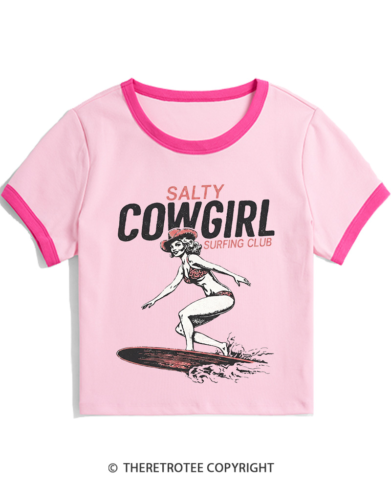 TheRetroTee Salty Cowgirl Surfing Club Women's Ringer T-shirt