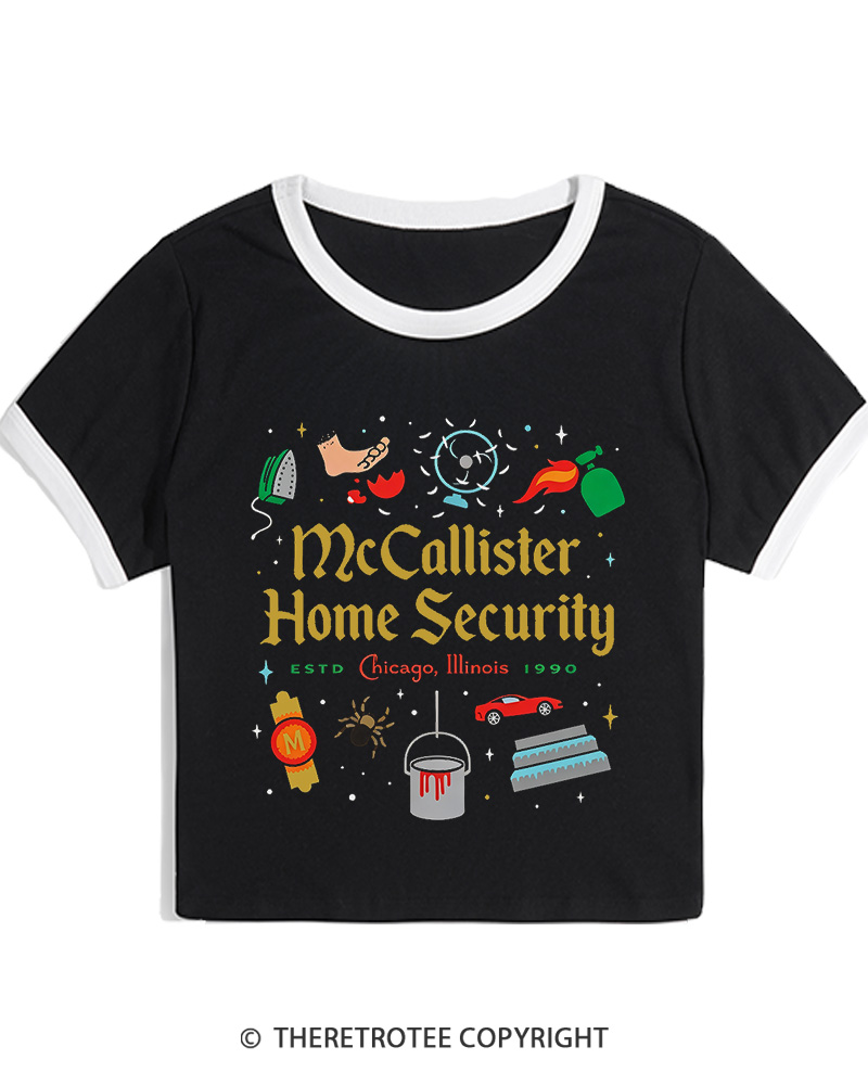 TheRetroTee Home Security 1990s Christmas Women Ringer T-shirt
