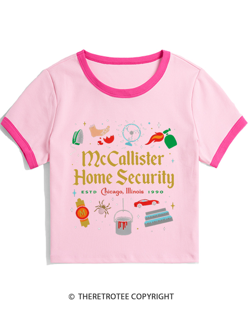TheRetroTee Home Security 1990s Christmas Women Ringer T-shirt