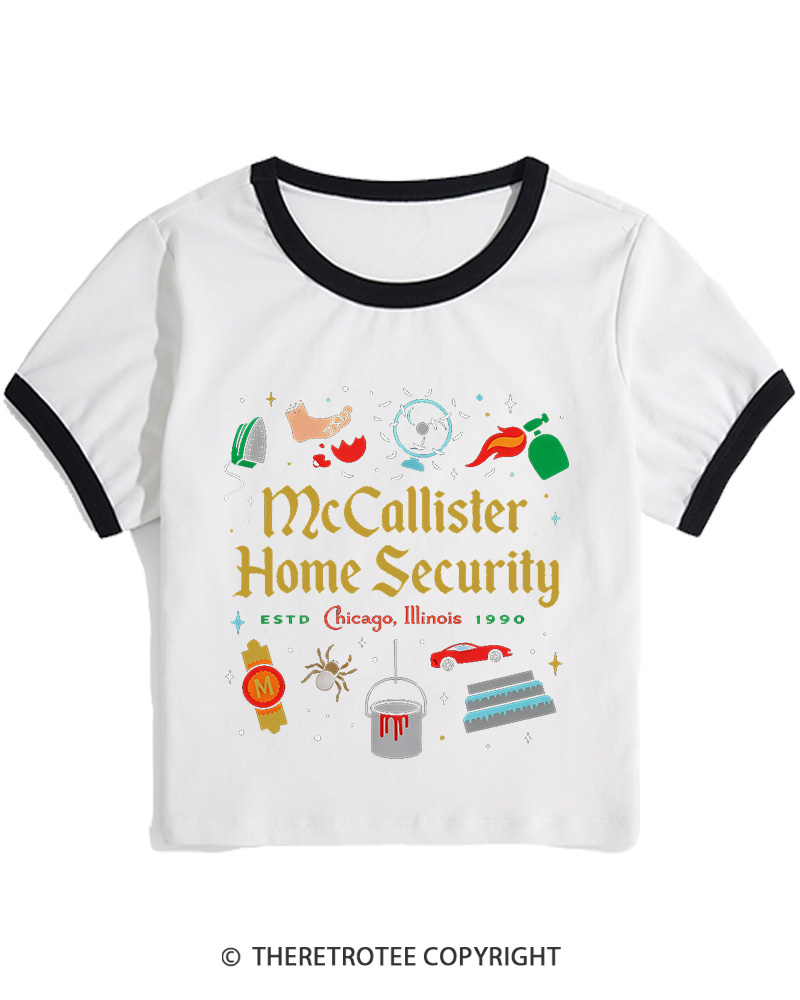 TheRetroTee Home Security 1990s Christmas Women Ringer T-shirt