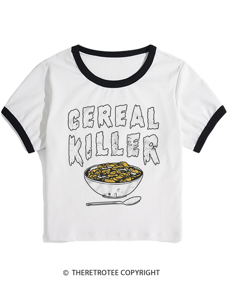 TheRetroTee Cereal Killer 1980s Women Ringer T-shirt