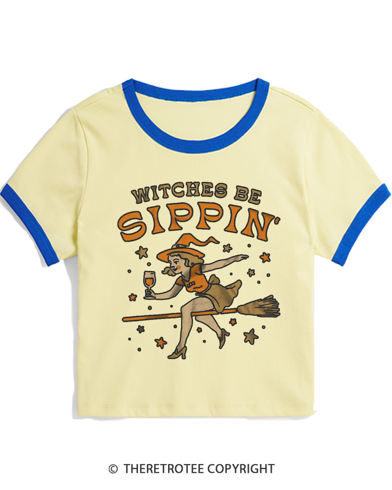 TheRetroTee Witches Be Sippin 1950s Women's Ringer T-shirt