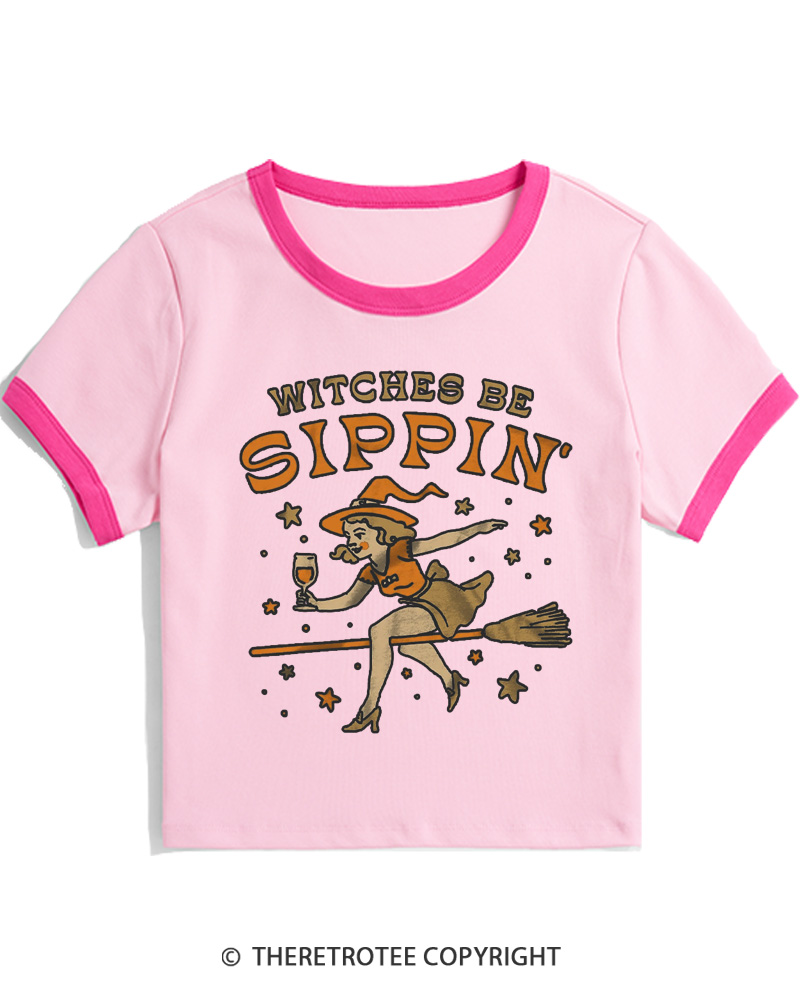 TheRetroTee Witches Be Sippin 1950s Women's Ringer T-shirt