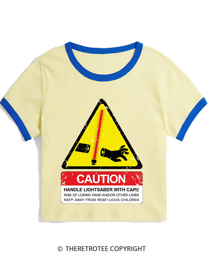 TheRetroTee Handle With Care 1970s Women's Ringer T-shirt