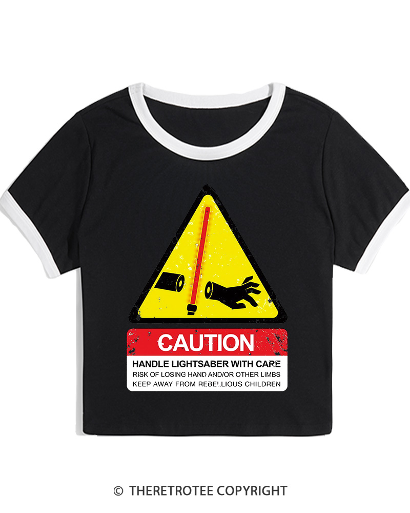 TheRetroTee Handle With Care 1970s Women's Ringer T-shirt