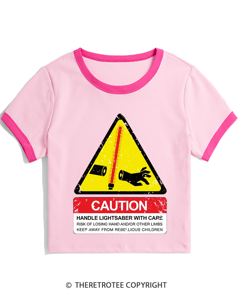 TheRetroTee Handle With Care 1970s Women's Ringer T-shirt