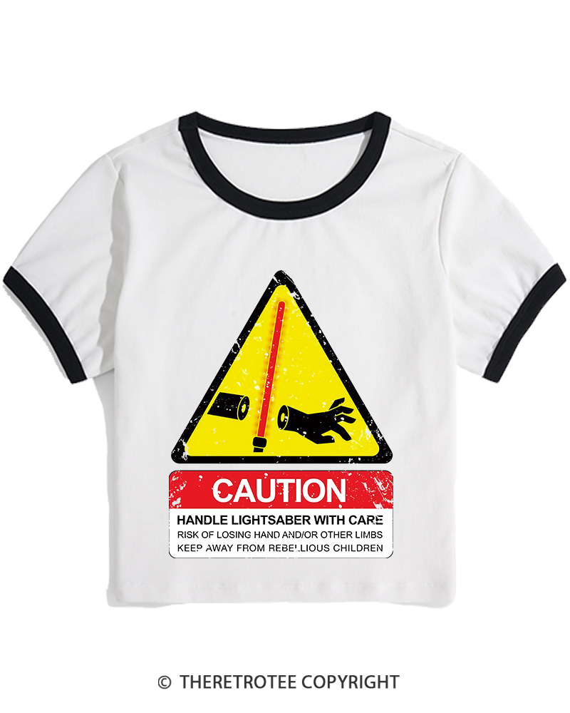 TheRetroTee Handle With Care 1970s Women's Ringer T-shirt