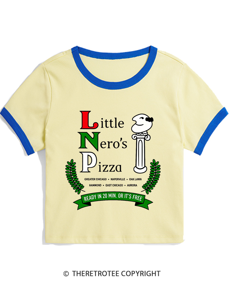 TheRetroTee Little Nero’s Pizza 1990s Christmas Women Ringer T-shirt