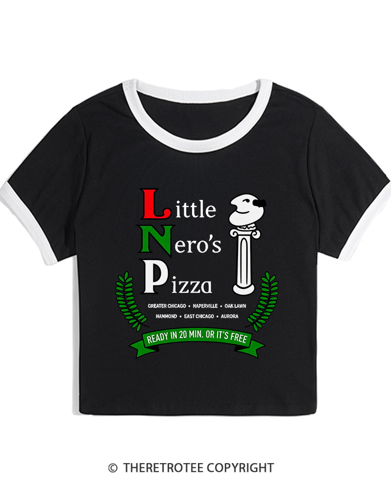 TheRetroTee Little Nero’s Pizza 1990s Christmas Women Ringer T-shirt