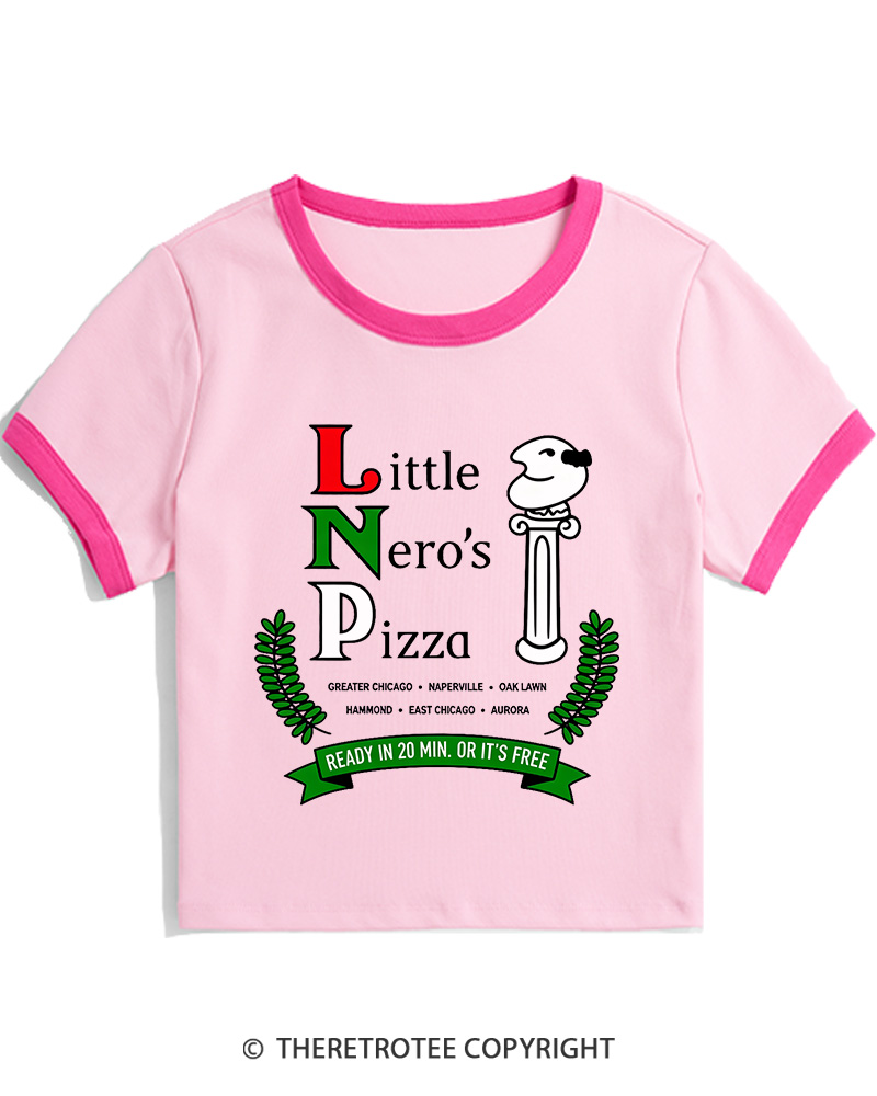 TheRetroTee Little Nero’s Pizza 1990s Christmas Women Ringer T-shirt