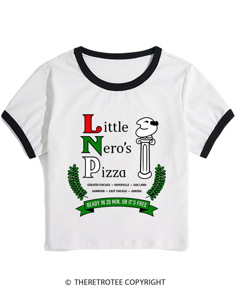 TheRetroTee Little Nero’s Pizza 1990s Christmas Women Ringer T-shirt