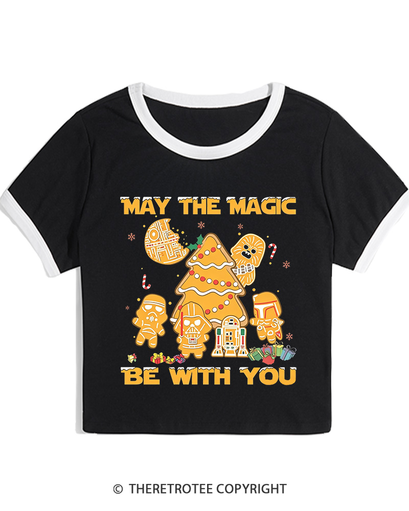 TheRetroTee May The Magic Be With You1980s Christmas Women Ringer T-shirt