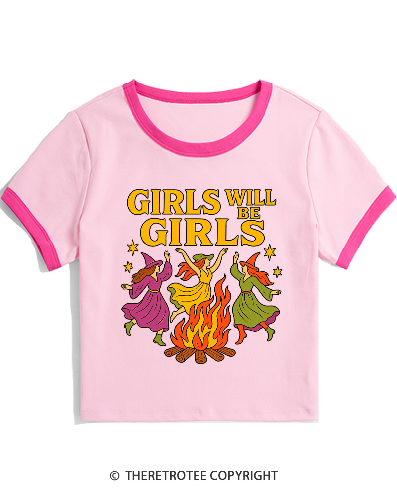TheRetroTee Girls Will Be Girls 1970s Women's Ringer T-shirt
