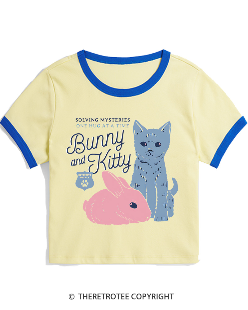 TheRetroTee Bunny and Kitty Women's Ringer T-shirt