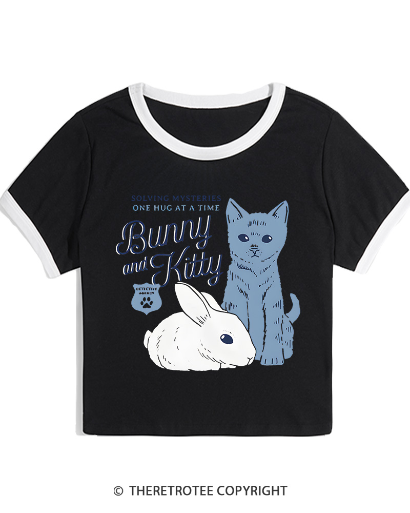 TheRetroTee Bunny and Kitty Women's Ringer T-shirt