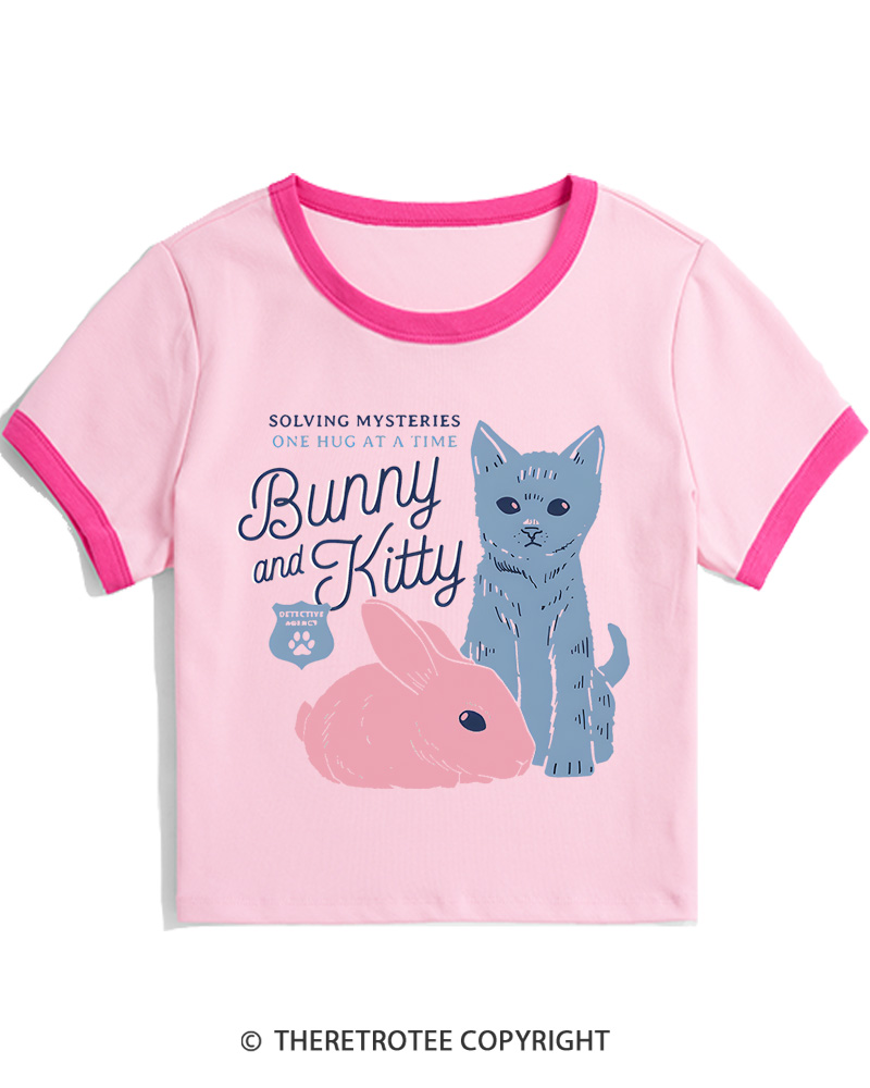 TheRetroTee Bunny and Kitty Women's Ringer T-shirt