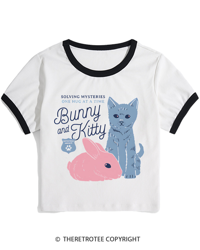 TheRetroTee Bunny and Kitty Women's Ringer T-shirt