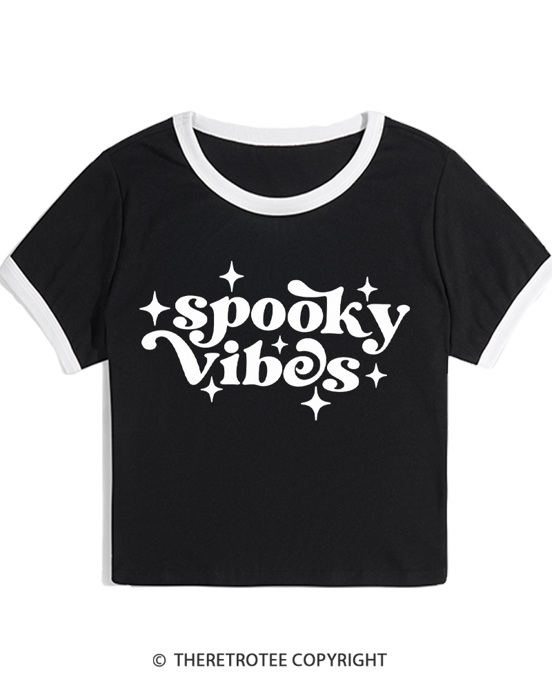TheRetroTee Spooky Vibes 1980s Women Ringer T-shirt