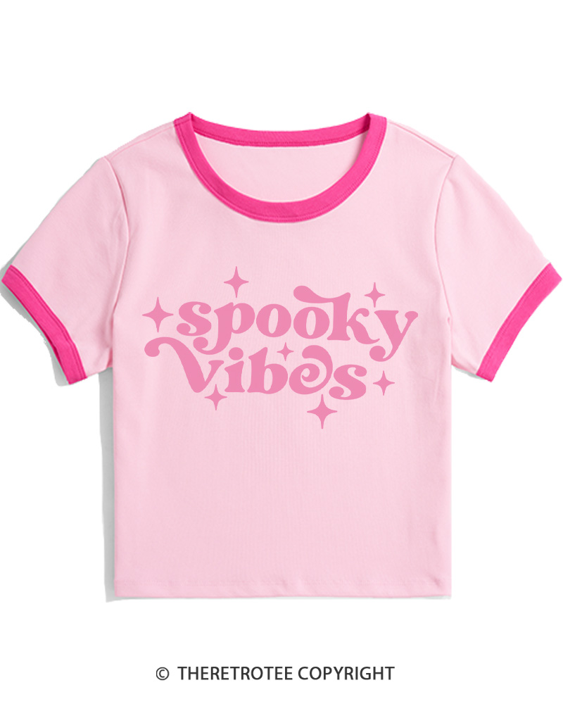 TheRetroTee Spooky Vibes 1980s Women Ringer T-shirt