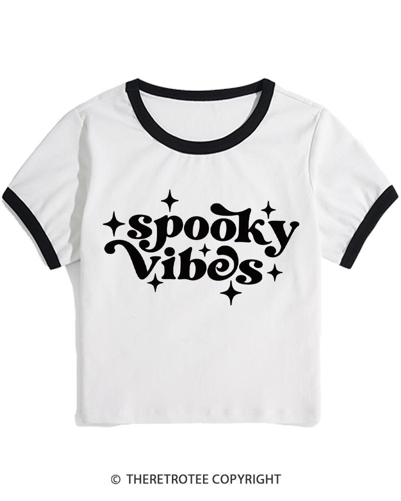 TheRetroTee Spooky Vibes 1980s Women Ringer T-shirt