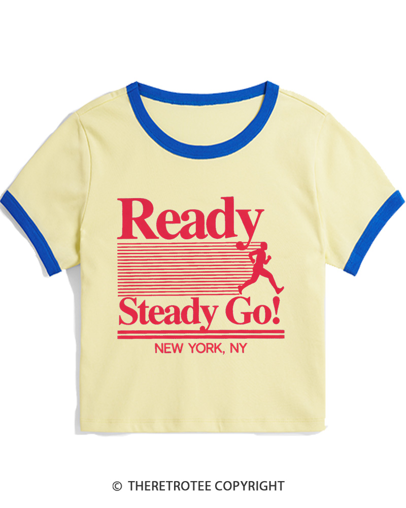 TheRetroTee Ready Steady Go 1980s Christmas Women Ringer T-shirt