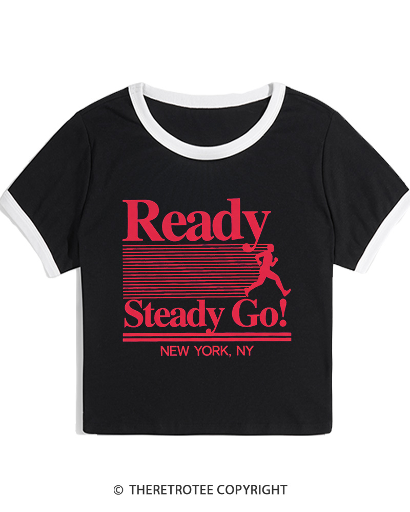 TheRetroTee Ready Steady Go 1980s Christmas Women Ringer T-shirt
