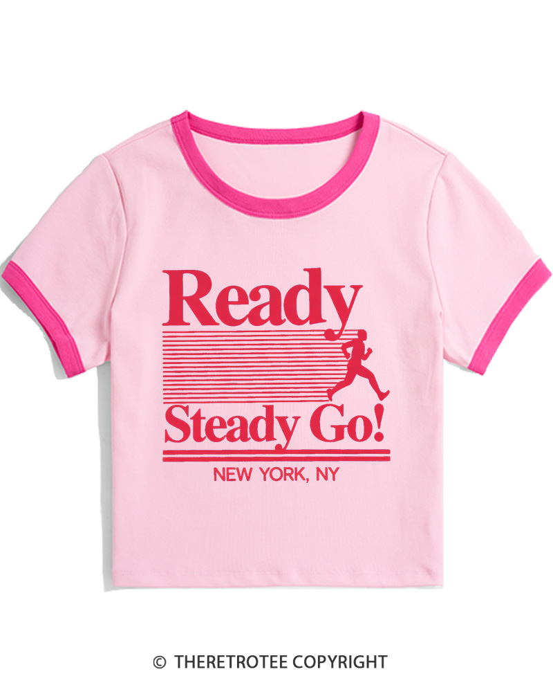 TheRetroTee Ready Steady Go 1980s Christmas Women Ringer T-shirt